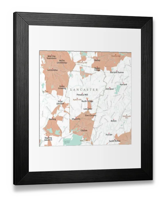 Framed Print : MA Worcester Lancaster Vector Road Map Framed Print : MA Worcester Lancaster Vector Road Map