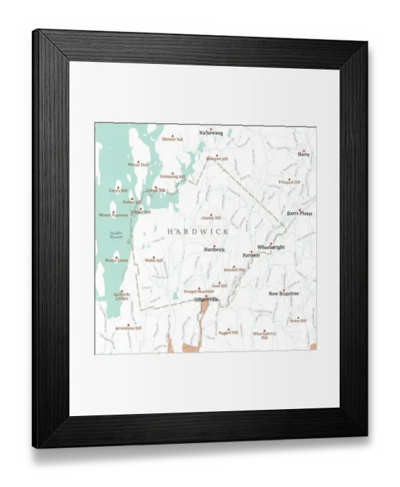 Framed Print : MA Worcester Hardwick Vector Road Map Framed Print : MA Worcester Hardwick Vector Road Map