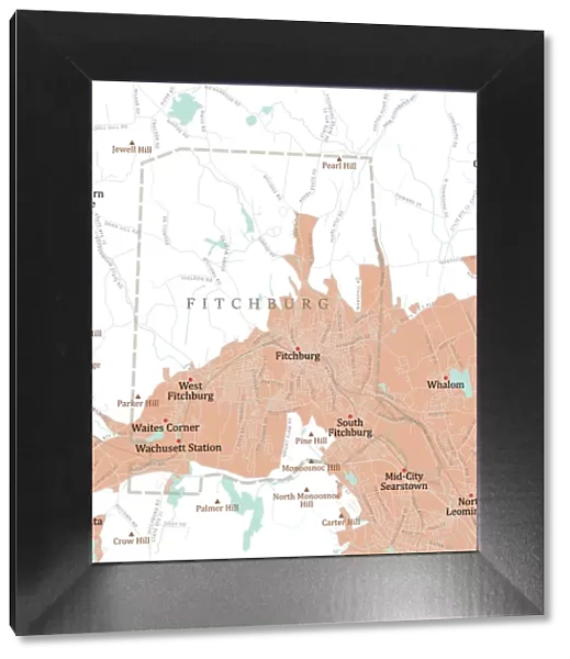 MA Worcester Fitchburg Vector Road Map