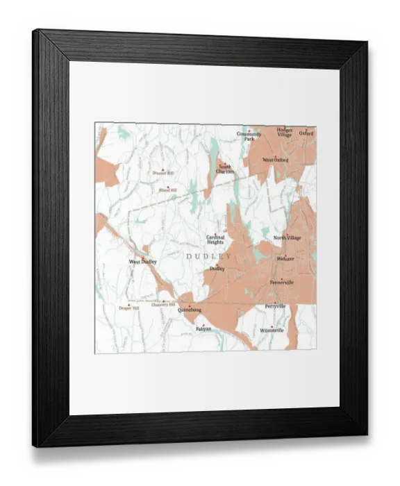 Framed Print : MA Worcester Dudley Vector Road Map Framed Print : MA Worcester Dudley Vector Road Map