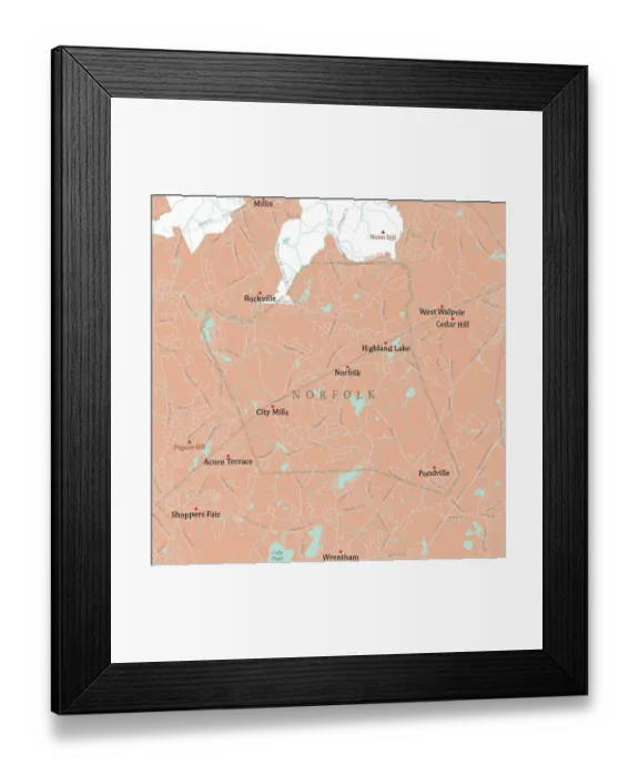 Framed Print : MA Norfolk Vector Road Map Framed Print : MA Norfolk Vector Road Map