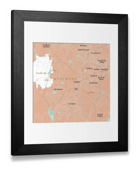 Framed Print : MA Norfolk Westwood Vector Road Map Framed Print : MA Norfolk Westwood Vector Road Map
