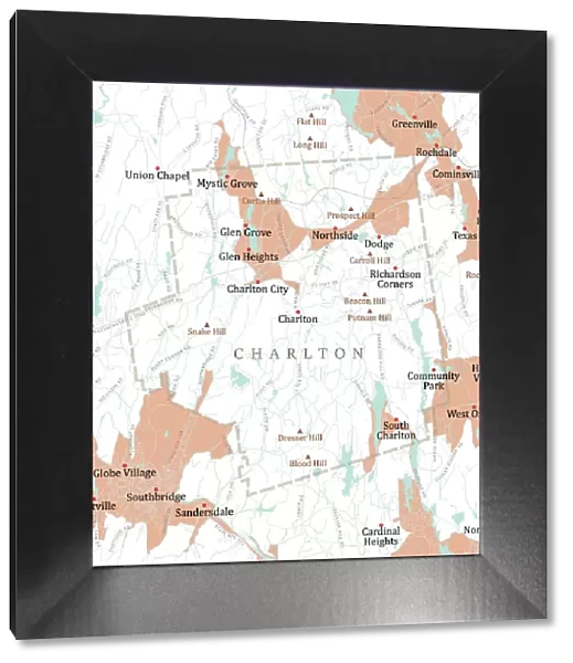 MA Worcester Charlton Vector Road Map