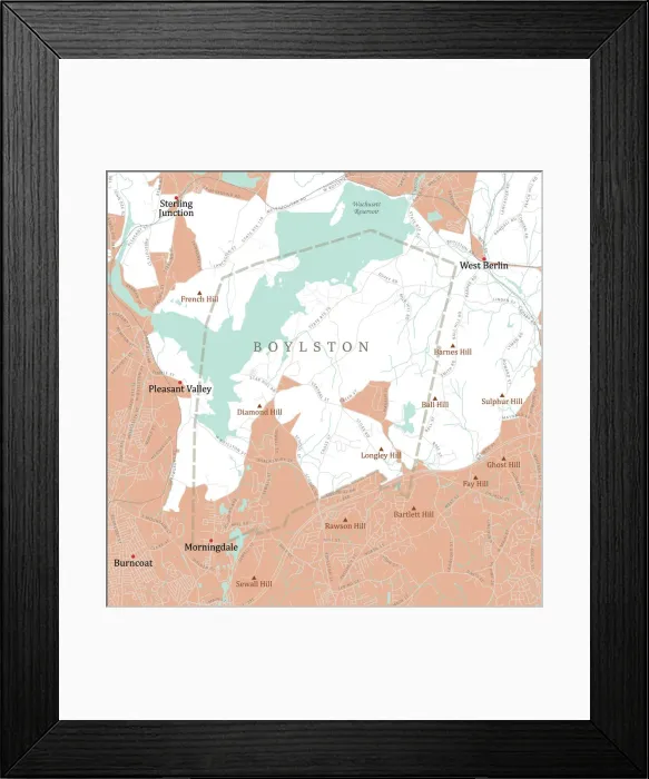 Framed Print : MA Worcester Boylston Vector Road Map Framed Print : MA Worcester Boylston Vector Road Map