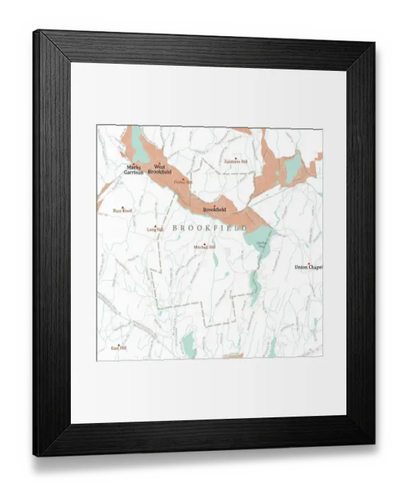 Framed Print : MA Worcester Brookfield Vector Road Map Framed Print : MA Worcester Brookfield Vector Road Map