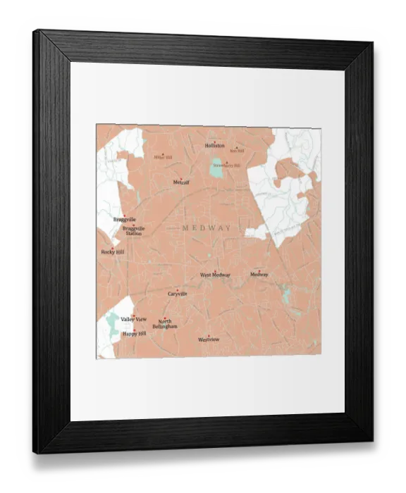 Framed Print : MA Norfolk Medway Vector Road Map Framed Print : MA Norfolk Medway Vector Road Map