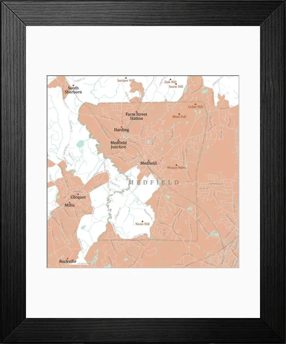 Framed Print : MA Norfolk Medfield Vector Road Map Framed Print : MA Norfolk Medfield Vector Road Map