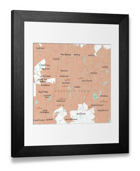 Framed Print : MA Norfolk Franklin Town Vector Road Map Framed Print : MA Norfolk Franklin Town Vector Road Map