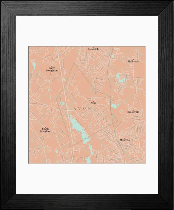 Framed Print : MA Norfolk Avon Vector Road Map Framed Print : MA Norfolk Avon Vector Road Map