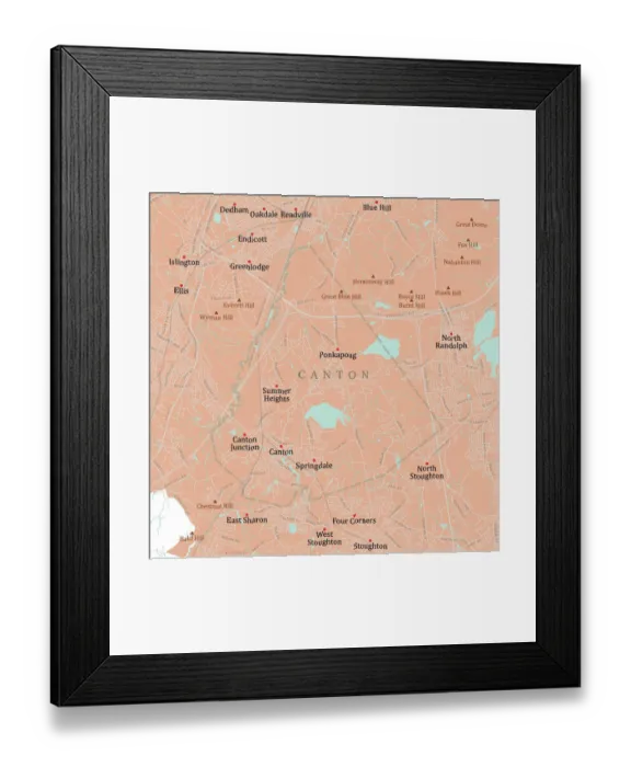 Framed Print : MA Norfolk Canton Vector Road Map