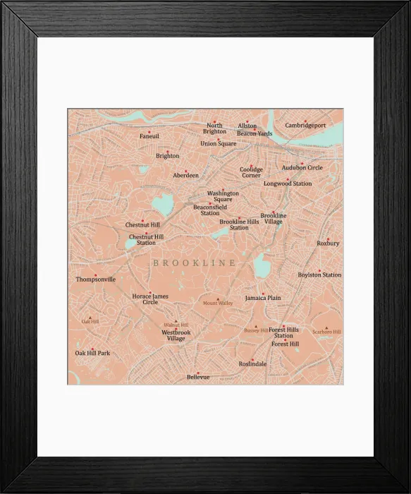 Framed Print : MA Norfolk Brookline Vector Road Map Framed Print : MA Norfolk Brookline Vector Road Map