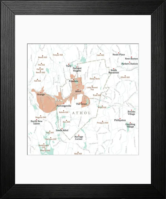 Framed Print : MA Worcester Athol Vector Road Map Framed Print : MA Worcester Athol Vector Road Map