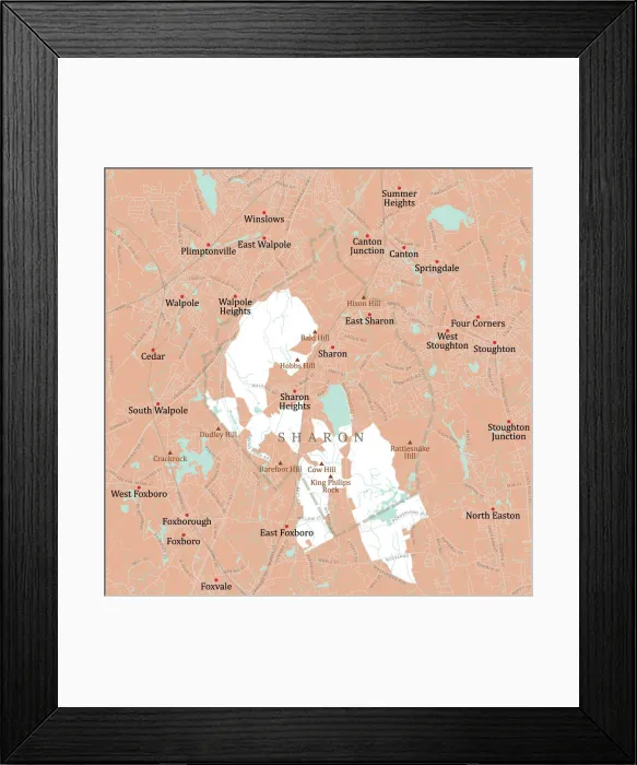 Framed Print : MA Norfolk Sharon Vector Road Map Framed Print : MA Norfolk Sharon Vector Road Map