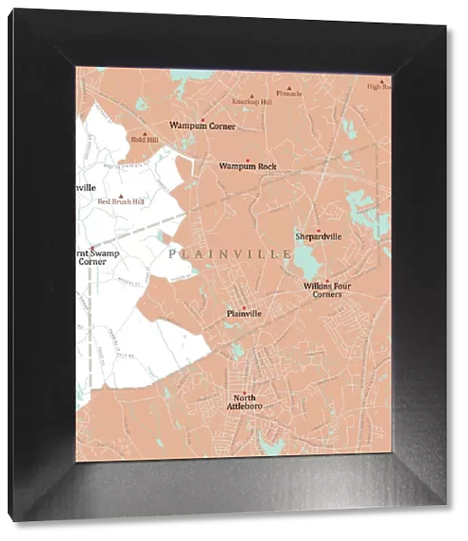 MA Norfolk Plainville Vector Road Map