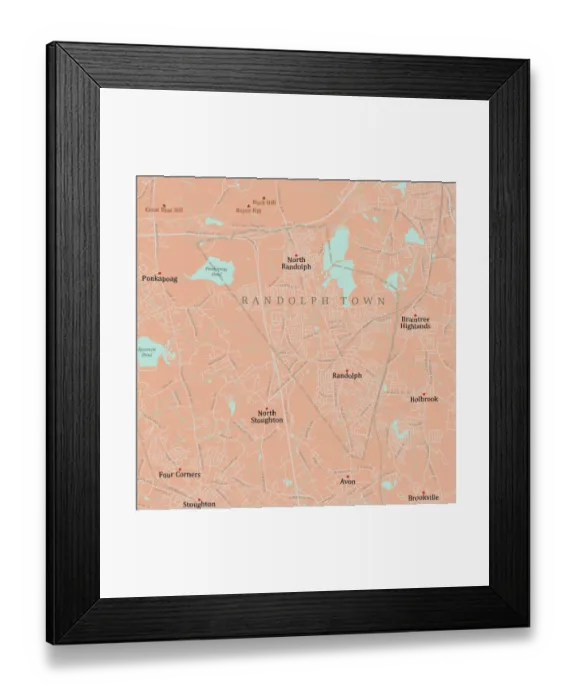 Framed Print : MA Norfolk Randolph Town Vector Road Map Framed Print : MA Norfolk Randolph Town Vector Road Map