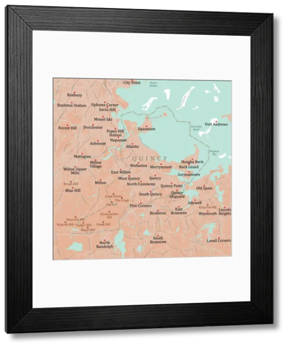 Framed Print : MA Norfolk Quincy Vector Road Map