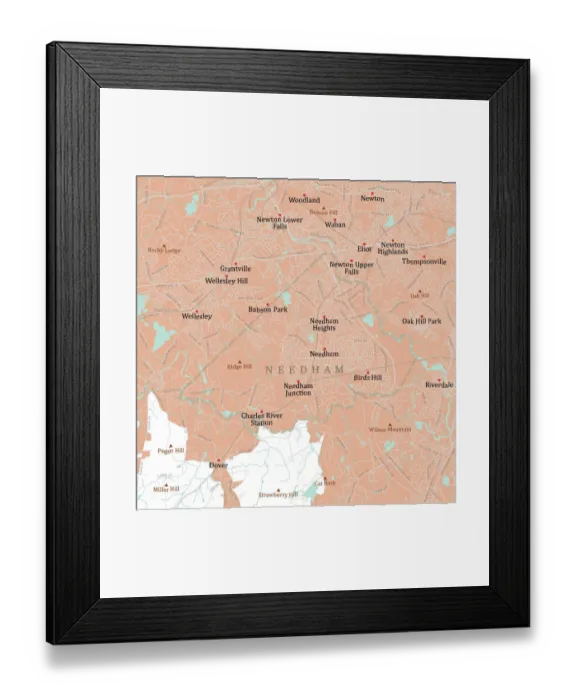 Framed Print : MA Norfolk Needham Vector Road Map Framed Print : MA Norfolk Needham Vector Road Map
