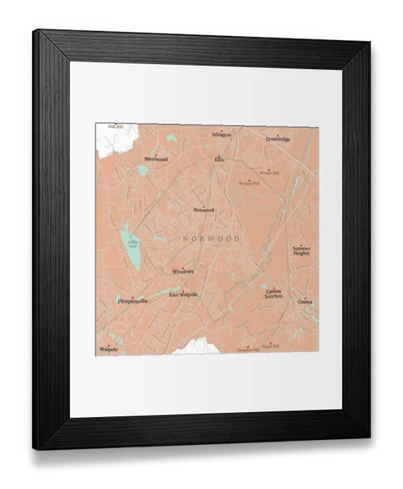 Framed Print : MA Norfolk Norwood Vector Road Map Framed Print : MA Norfolk Norwood Vector Road Map