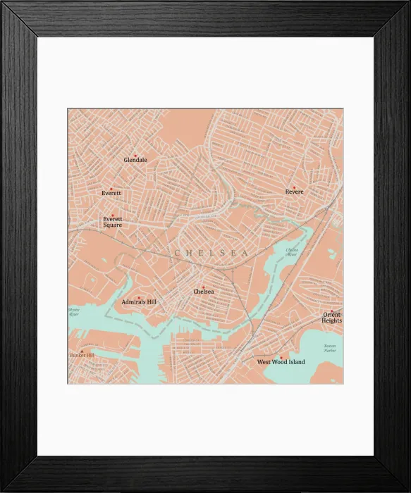 Framed Print : MA Suffolk Chelsea Vector Road Map Framed Print : MA Suffolk Chelsea Vector Road Map