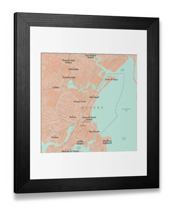 Framed Print : MA Suffolk Revere Vector Road Map Framed Print : MA Suffolk Revere Vector Road Map