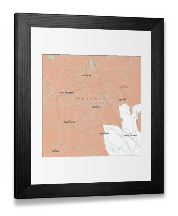 Framed Print : MA Plymouth Whitman Vector Road Map Framed Print : MA Plymouth Whitman Vector Road Map