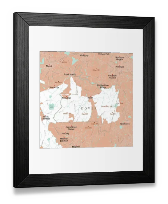 Framed Print : MA Norfolk Dover Vector Road Map