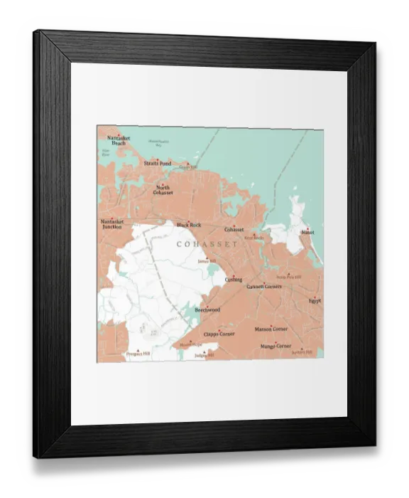 Framed Print : MA Norfolk Cohasset Vector Road Map Framed Print : MA Norfolk Cohasset Vector Road Map