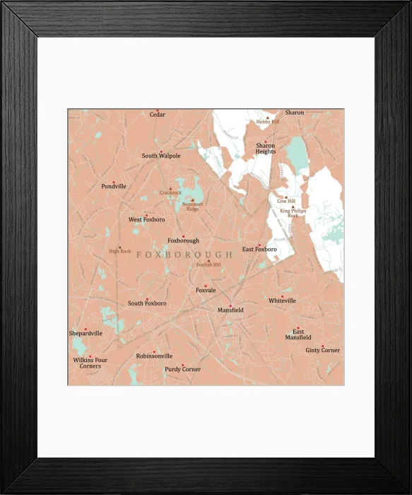 Framed Print : MA Norfolk Foxborough Vector Road Map Framed Print : MA Norfolk Foxborough Vector Road Map