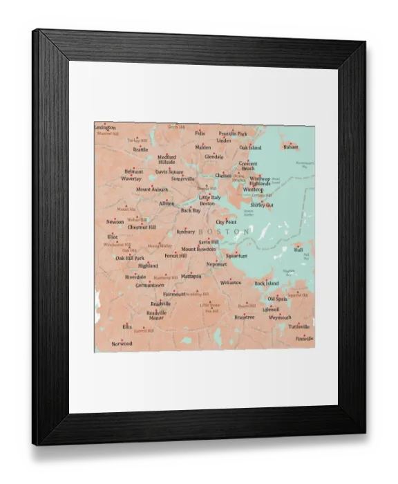 Framed Print : MA Suffolk Boston Vector Road Map