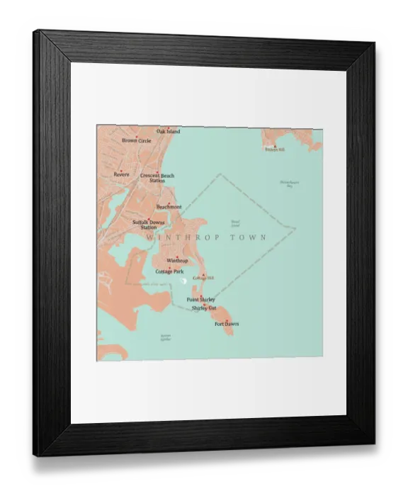 Framed Print : MA Suffolk Winthrop Town Vector Road Map Framed Print : MA Suffolk Winthrop Town Vector Road Map