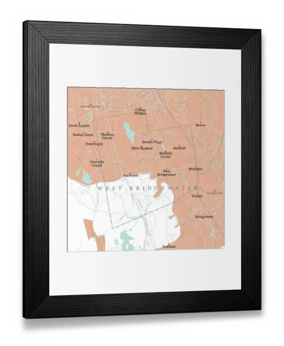 Framed Print : MA Plymouth West Bridgewater Vector Road Map Framed Print : MA Plymouth West Bridgewater Vector Road Map