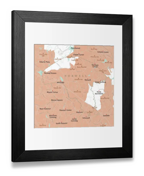 Framed Print : MA Plymouth Norwell Vector Road Map Framed Print : MA Plymouth Norwell Vector Road Map
