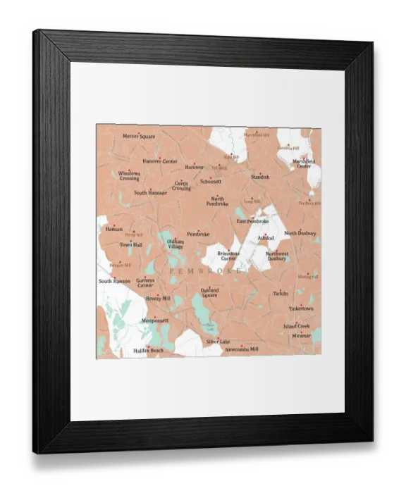 Framed Print : MA Plymouth Pembroke Vector Road Map Framed Print : MA Plymouth Pembroke Vector Road Map