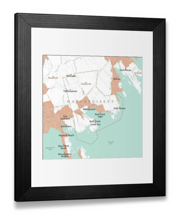 Framed Print : MA Plymouth Mattapoisett Vector Road Map Framed Print : MA Plymouth Mattapoisett Vector Road Map