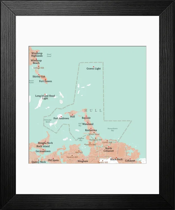 Framed Print : MA Plymouth Hull Vector Road Map Framed Print : MA Plymouth Hull Vector Road Map