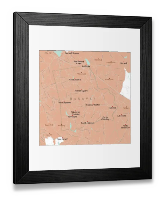 Framed Print : MA Plymouth Hanover Vector Road Map Framed Print : MA Plymouth Hanover Vector Road Map