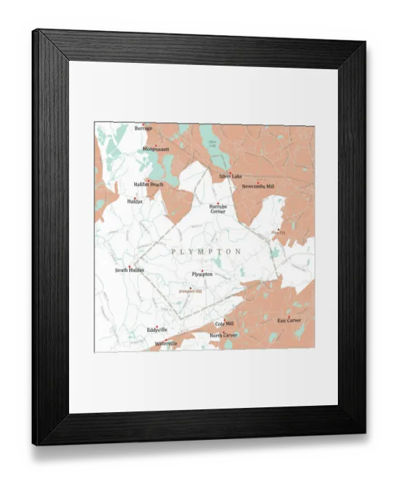Framed Print : MA Plymouth Plympton Vector Road Map Framed Print : MA Plymouth Plympton Vector Road Map