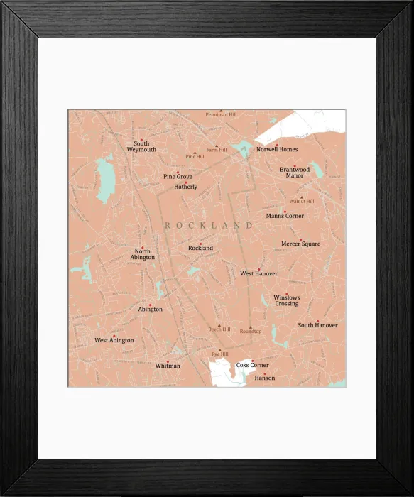 Framed Print : MA Plymouth Rockland Vector Road Map Framed Print : MA Plymouth Rockland Vector Road Map