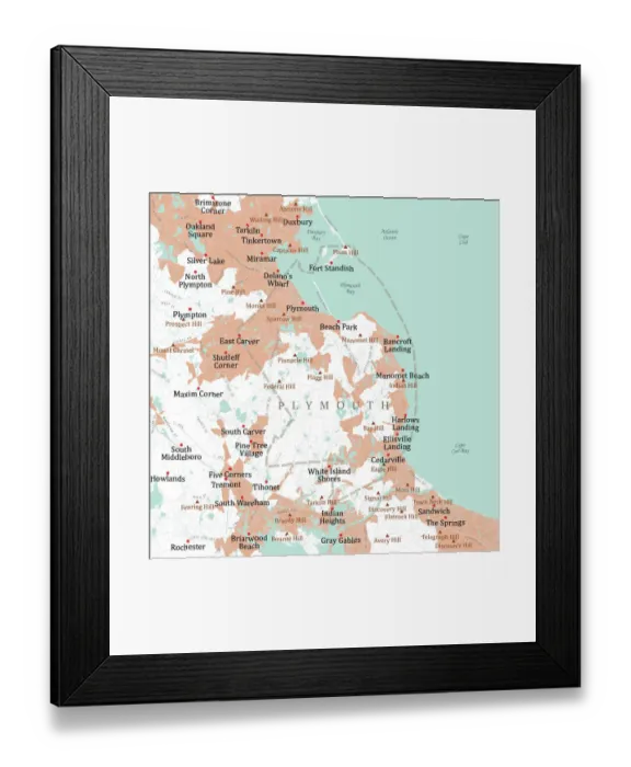 Framed Print : MA Plymouth Vector Road Map Framed Print : MA Plymouth Vector Road Map