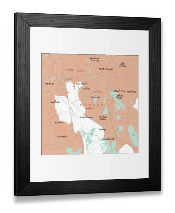 Framed Print : MA Plymouth Hanson Vector Road Map Framed Print : MA Plymouth Hanson Vector Road Map