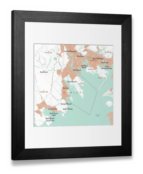 Framed Print : MA Plymouth Marion Vector Road Map Framed Print : MA Plymouth Marion Vector Road Map