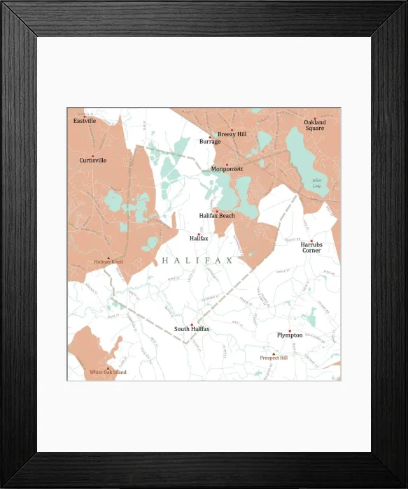 Framed Print : MA Plymouth Halifax Vector Road Map Framed Print : MA Plymouth Halifax Vector Road Map