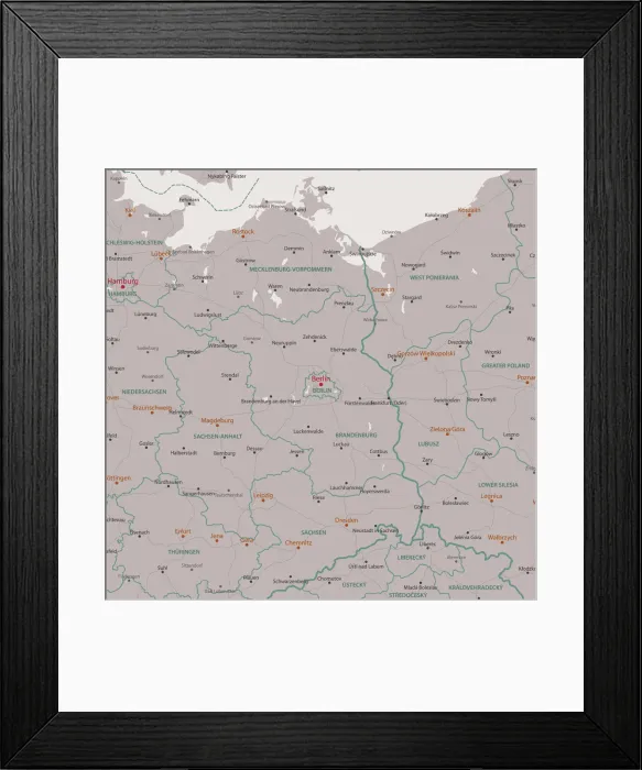 Framed Print : Berlin Brandenburg Area Vector Map Framed Print : Berlin Brandenburg Area Vector Map