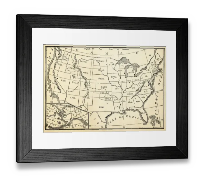 Framed Print : Map of USA 1896 Framed Print : Map of USA 1896