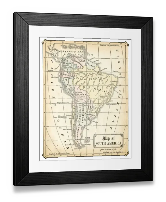 Framed Print : Map of South America 1867 Framed Print : Map of South America 1867