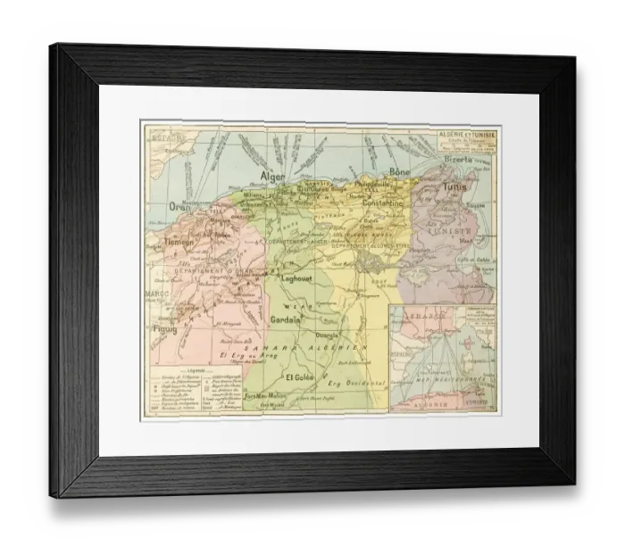 Framed Print : Algeria and Tunicia map 1887 Framed Print : Algeria and Tunicia map 1887