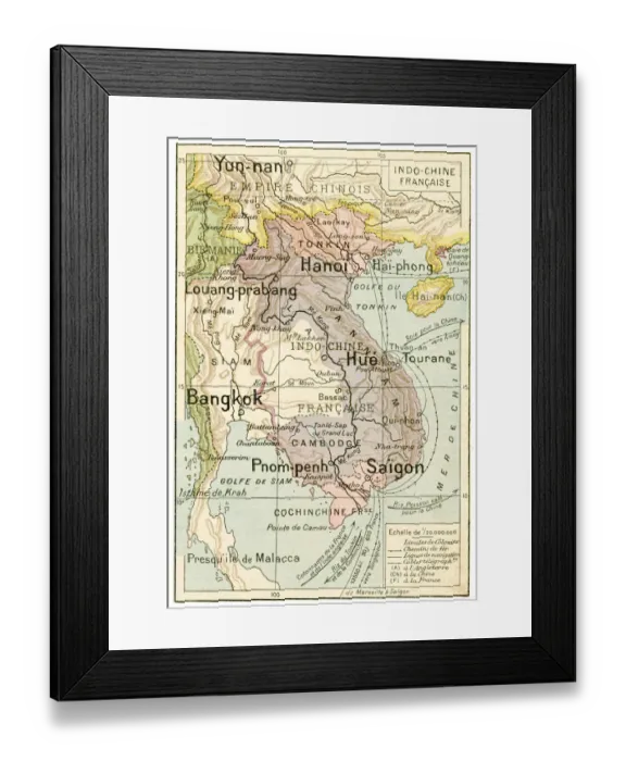 Framed Print : French Indo China map 1887 Framed Print : French Indo China map 1887