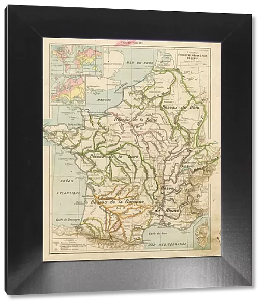 France drainage of network water map 1887