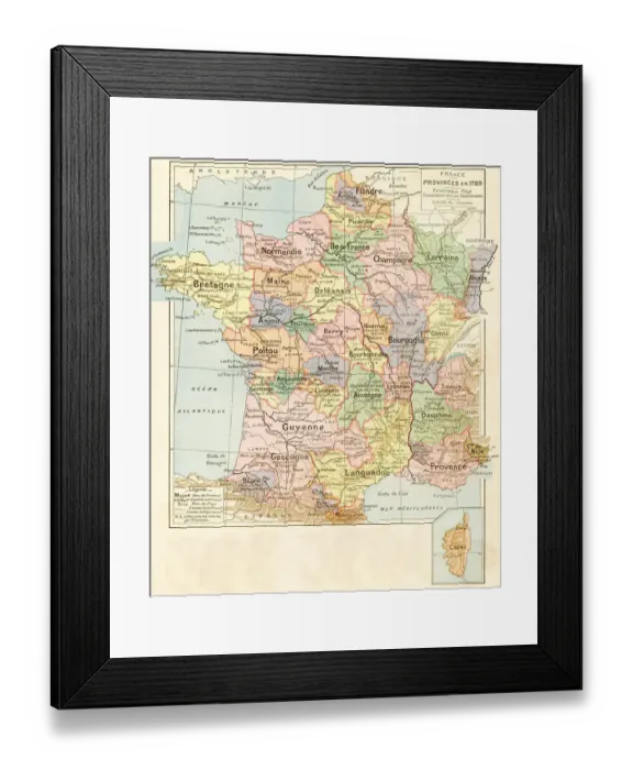 Framed Print : France provinces map 1887