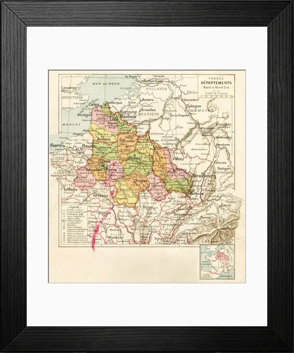Framed Print : France north and north east regions map 1887 Framed Print : France north and north east regions map 1887